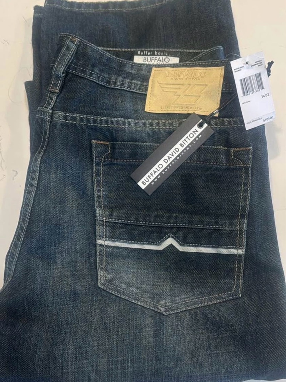 Buffalo David Bitton Men's Blue Straight Leg Jeans with Contrast Stitching 34X32
